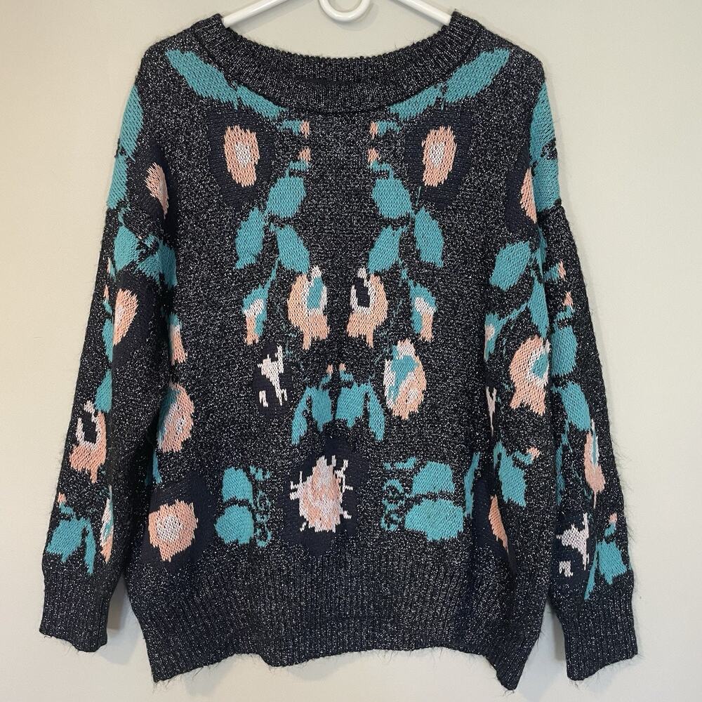 Zara Knit Floral Metallic Oversized Sweater Women's Size S Shimmer Jacquard